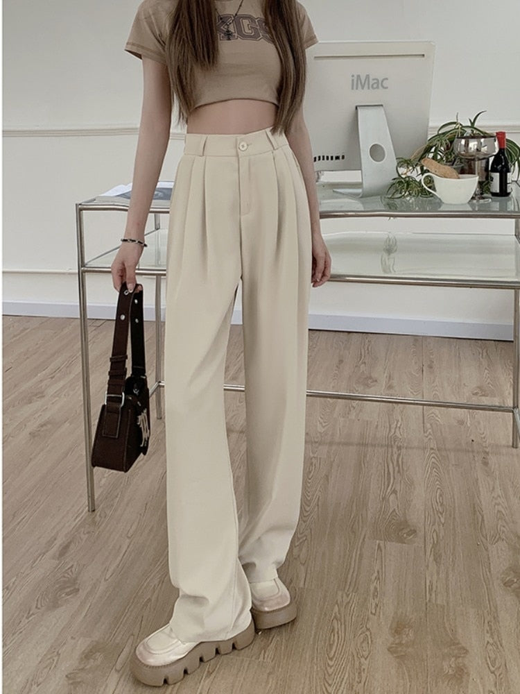 Elastic Waist Casual Pants Women's Straight Leg Pants Slim