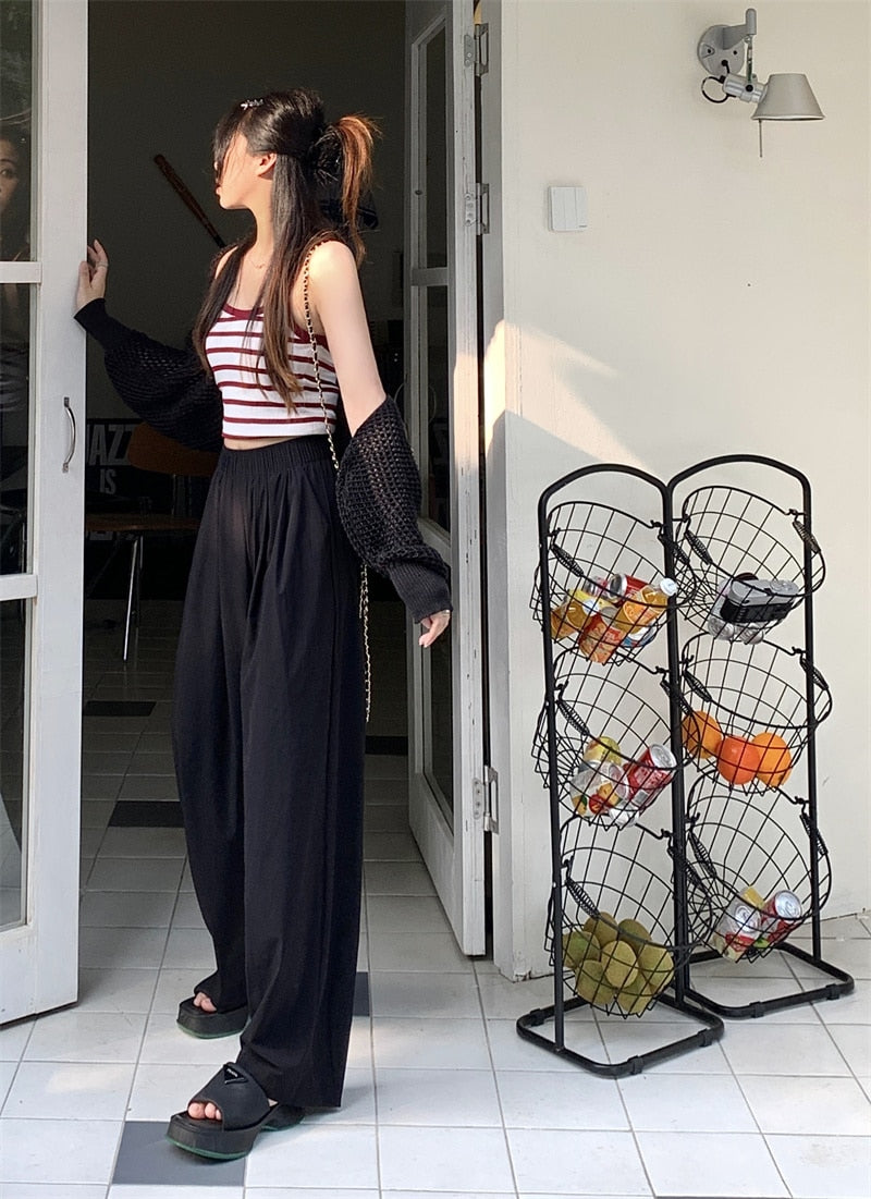 Loose Suit Pants For Women High Waist Straight Wide Leg Pants