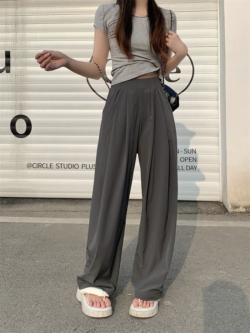 Loose Suit Pants For Women High Waist Straight Wide Leg Pants