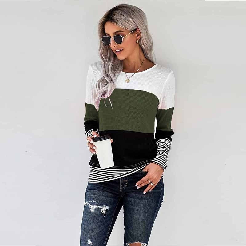 Woman Knitted Clothes Sweaters Stitching Color Long Sleeve Winter Blouses