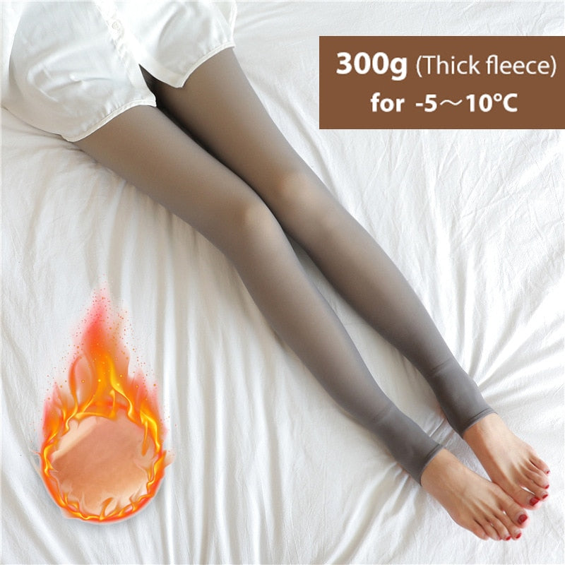 Winter Warm Tights Pantyhose Women Fleece Socks High Waist Thermal Stocking Insulated Pants Fake Translucent Leggings Tights